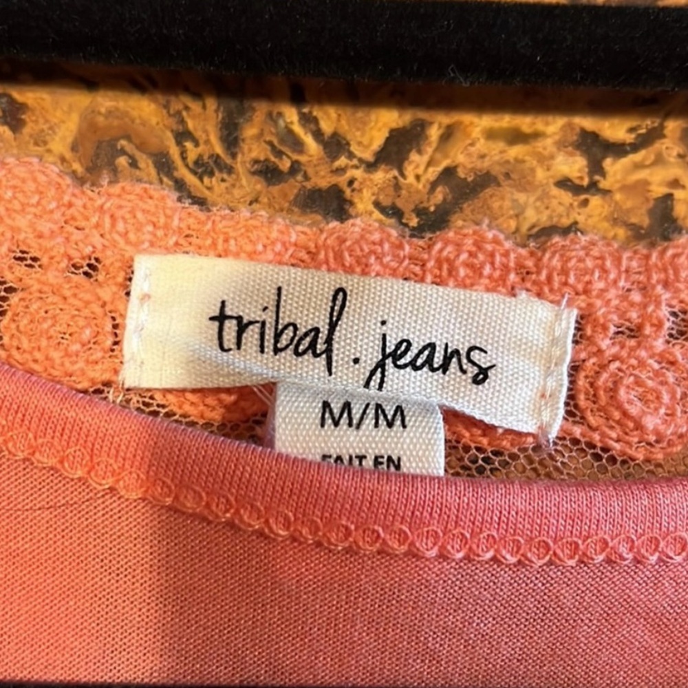 TRIBAL JEANS Women's Lined Light Orange Lace Top (M) - Picture 3 of 6